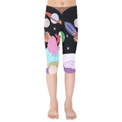 Girl Bed Space Planets Spaceship Rocket Astronaut Galaxy Universe Cosmos Woman Dream Imagination Bed Kids  Capri Leggings 