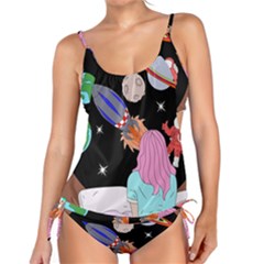 Girl Bed Space Planets Spaceship Rocket Astronaut Galaxy Universe Cosmos Woman Dream Imagination Bed Tankini Set by Maspions