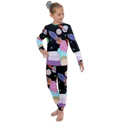 Girl Bed Space Planets Spaceship Rocket Astronaut Galaxy Universe Cosmos Woman Dream Imagination Bed Kids  Long Sleeve Set 