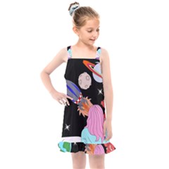 Girl Bed Space Planets Spaceship Rocket Astronaut Galaxy Universe Cosmos Woman Dream Imagination Bed Kids  Overall Dress