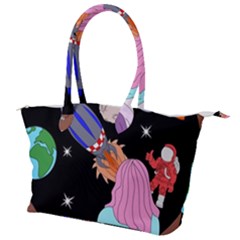 Girl Bed Space Planets Spaceship Rocket Astronaut Galaxy Universe Cosmos Woman Dream Imagination Bed Canvas Shoulder Bag