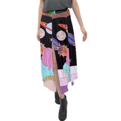 Girl Bed Space Planets Spaceship Rocket Astronaut Galaxy Universe Cosmos Woman Dream Imagination Bed Velour Split Maxi Skirt