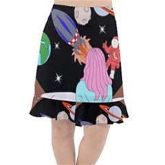 Girl Bed Space Planets Spaceship Rocket Astronaut Galaxy Universe Cosmos Woman Dream Imagination Bed Fishtail Chiffon Skirt