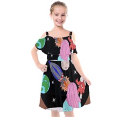 Girl Bed Space Planets Spaceship Rocket Astronaut Galaxy Universe Cosmos Woman Dream Imagination Bed Kids  Cut Out Shoulders Chiffon Dress