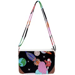 Girl Bed Space Planets Spaceship Rocket Astronaut Galaxy Universe Cosmos Woman Dream Imagination Bed Double Gusset Crossbody Bag