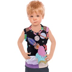 Girl Bed Space Planets Spaceship Rocket Astronaut Galaxy Universe Cosmos Woman Dream Imagination Bed Kids  Sport Tank Top