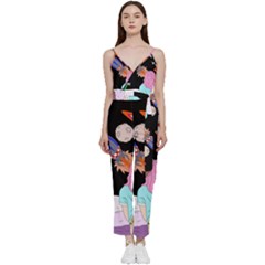 Girl Bed Space Planets Spaceship Rocket Astronaut Galaxy Universe Cosmos Woman Dream Imagination Bed V-neck Camisole Jumpsuit by Maspions