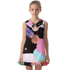 Girl Bed Space Planets Spaceship Rocket Astronaut Galaxy Universe Cosmos Woman Dream Imagination Bed Kids  Pilgrim Collar Ruffle Hem Dress by Maspions