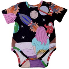 Girl Bed Space Planets Spaceship Rocket Astronaut Galaxy Universe Cosmos Woman Dream Imagination Bed Baby Short Sleeve Bodysuit