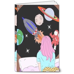 Girl Bed Space Planets Spaceship Rocket Astronaut Galaxy Universe Cosmos Woman Dream Imagination Bed 8  X 10  Softcover Notebook by Maspions