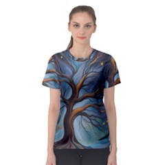 Tree Branches Mystical Moon Expressionist Oil Painting Acrylic Painting Abstract Nature Moonlight Ni Women s Sport Mesh T-shirt