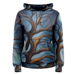 Tree Branches Mystical Moon Expressionist Oil Painting Acrylic Painting Abstract Nature Moonlight Ni Women s Pullover Hoodie