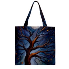 Tree Branches Mystical Moon Expressionist Oil Painting Acrylic Painting Abstract Nature Moonlight Ni Zipper Grocery Tote Bag