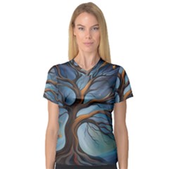 Tree Branches Mystical Moon Expressionist Oil Painting Acrylic Painting Abstract Nature Moonlight Ni V-neck Sport Mesh T-shirt