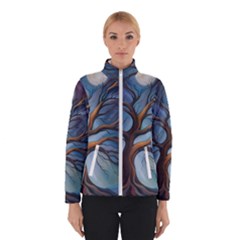 Tree Branches Mystical Moon Expressionist Oil Painting Acrylic Painting Abstract Nature Moonlight Ni Women s Bomber Jacket