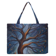 Tree Branches Mystical Moon Expressionist Oil Painting Acrylic Painting Abstract Nature Moonlight Ni Zipper Medium Tote Bag by Maspions