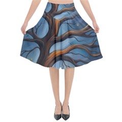 Tree Branches Mystical Moon Expressionist Oil Painting Acrylic Painting Abstract Nature Moonlight Ni Flared Midi Skirt