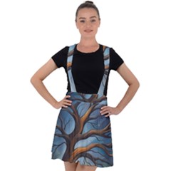 Tree Branches Mystical Moon Expressionist Oil Painting Acrylic Painting Abstract Nature Moonlight Ni Velvet Suspender Skater Skirt