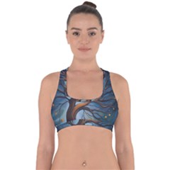 Tree Branches Mystical Moon Expressionist Oil Painting Acrylic Painting Abstract Nature Moonlight Ni Cross Back Hipster Bikini Top  by Maspions