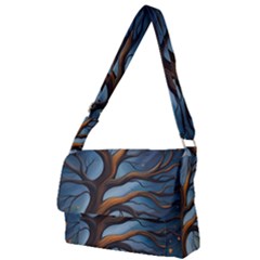 Tree Branches Mystical Moon Expressionist Oil Painting Acrylic Painting Abstract Nature Moonlight Ni Full Print Messenger Bag (l)