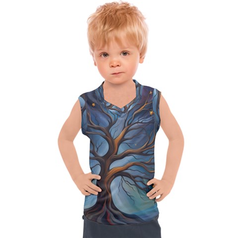 Tree Branches Mystical Moon Expressionist Oil Painting Acrylic Painting Abstract Nature Moonlight Ni Kids  Sport Tank Top by Maspions