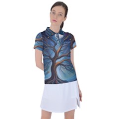 Tree Branches Mystical Moon Expressionist Oil Painting Acrylic Painting Abstract Nature Moonlight Ni Women s Polo T-shirt