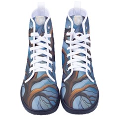 Tree Branches Mystical Moon Expressionist Oil Painting Acrylic Painting Abstract Nature Moonlight Ni Men s High-top Canvas Sneakers