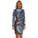 Tree Branches Mystical Moon Expressionist Oil Painting Acrylic Painting Abstract Nature Moonlight Ni Long Sleeve Shirt Collar Bodycon Dress View1