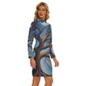 Tree Branches Mystical Moon Expressionist Oil Painting Acrylic Painting Abstract Nature Moonlight Ni Long Sleeve Shirt Collar Bodycon Dress View3