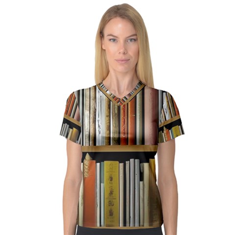 Book Nook Books Bookshelves Comfortable Cozy Literature Library Study Reading Reader Reading Nook Ro V-neck Sport Mesh T-shirt by Maspions