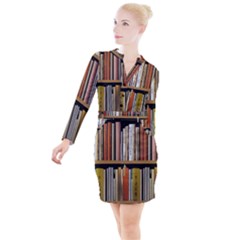 Book Nook Books Bookshelves Comfortable Cozy Literature Library Study Reading Reader Reading Nook Ro Button Long Sleeve Dress