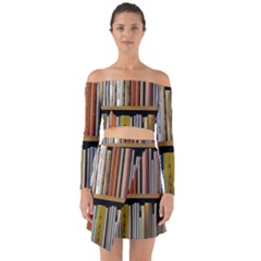 Book Nook Books Bookshelves Comfortable Cozy Literature Library Study Reading Reader Reading Nook Ro Off Shoulder Top With Skirt Set by Maspions