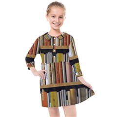 Book Nook Books Bookshelves Comfortable Cozy Literature Library Study Reading Reader Reading Nook Ro Kids  Quarter Sleeve Shirt Dress by Maspions