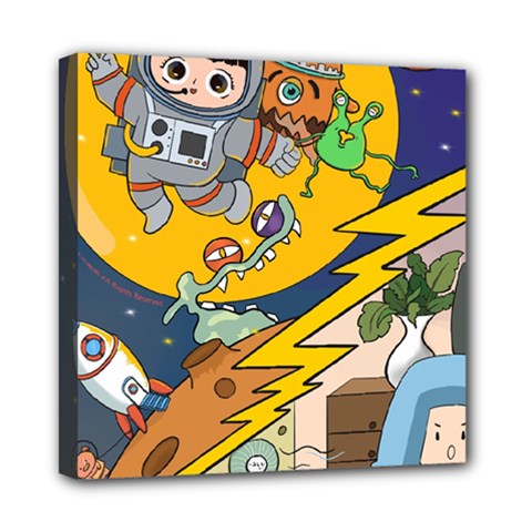 Astronaut Moon Monsters Spaceship Universe Space Cosmos Mini Canvas 8  X 8  (stretched)