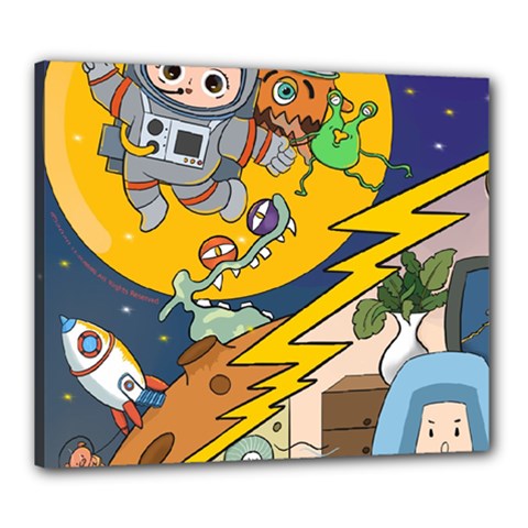 Astronaut Moon Monsters Spaceship Universe Space Cosmos Canvas 24  X 20  (stretched) by Maspions