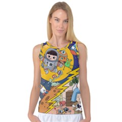 Astronaut Moon Monsters Spaceship Universe Space Cosmos Women s Basketball Tank Top