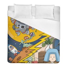 Astronaut Moon Monsters Spaceship Universe Space Cosmos Duvet Cover (full/ Double Size)