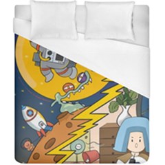 Astronaut Moon Monsters Spaceship Universe Space Cosmos Duvet Cover (california King Size)