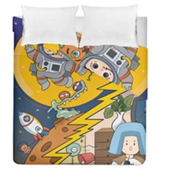 Astronaut Moon Monsters Spaceship Universe Space Cosmos Duvet Cover Double Side (queen Size)