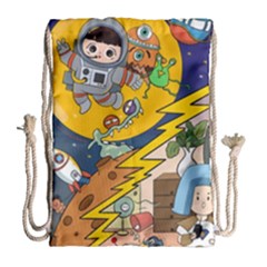 Astronaut Moon Monsters Spaceship Universe Space Cosmos Drawstring Bag (large)