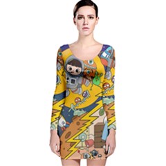 Astronaut Moon Monsters Spaceship Universe Space Cosmos Long Sleeve Velvet Bodycon Dress