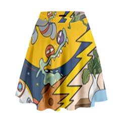 Astronaut Moon Monsters Spaceship Universe Space Cosmos High Waist Skirt