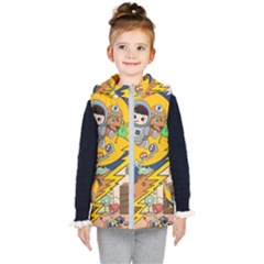 Astronaut Moon Monsters Spaceship Universe Space Cosmos Kids  Hooded Puffer Vest