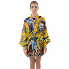 Astronaut Moon Monsters Spaceship Universe Space Cosmos Long Sleeve Satin Kimono