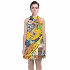 Astronaut Moon Monsters Spaceship Universe Space Cosmos Velvet Halter Neckline Dress 