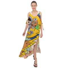 Astronaut Moon Monsters Spaceship Universe Space Cosmos Maxi Chiffon Cover Up Dress