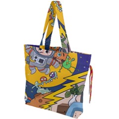 Astronaut Moon Monsters Spaceship Universe Space Cosmos Drawstring Tote Bag