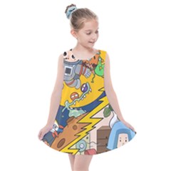 Astronaut Moon Monsters Spaceship Universe Space Cosmos Kids  Summer Dress by Maspions