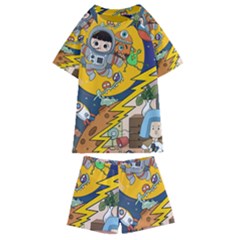 Astronaut Moon Monsters Spaceship Universe Space Cosmos Kids  Swim T-shirt And Shorts Set