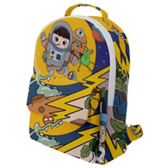 Astronaut Moon Monsters Spaceship Universe Space Cosmos Flap Pocket Backpack (small)